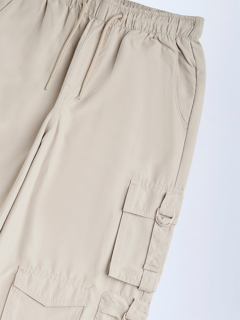 Y&F Kids Beige Cargo-Style Mid-Rise Joggers