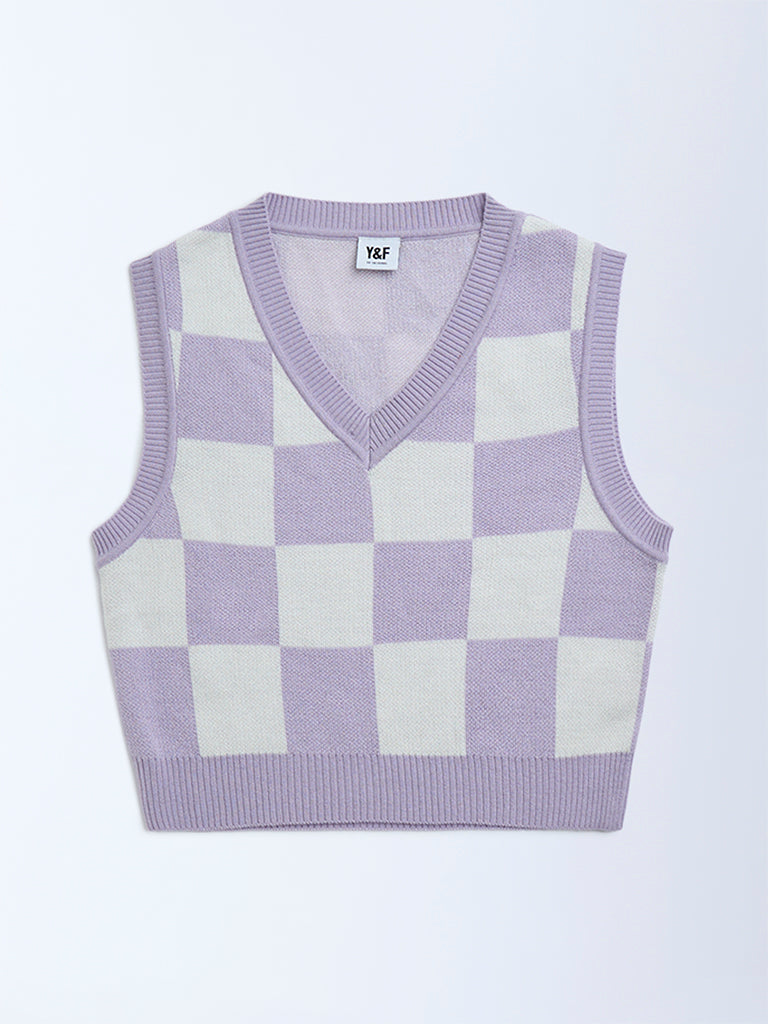 Buy Y&F Kids Lilac Checks Design Sweater Vest from Westside