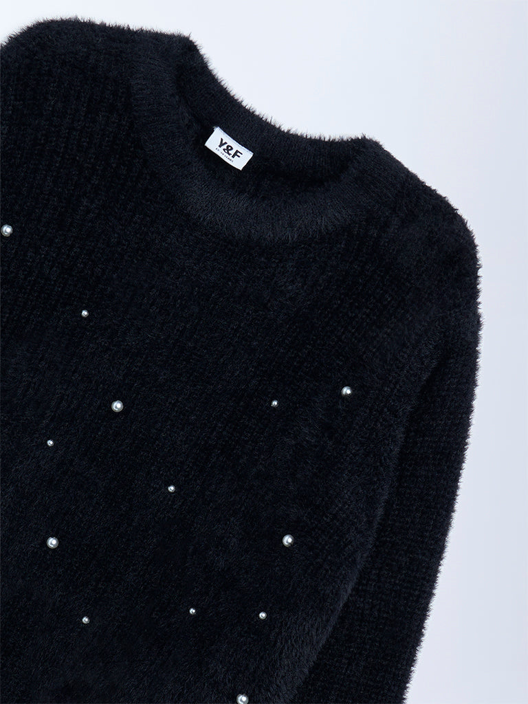 Girls Black Pearlescent Sweater