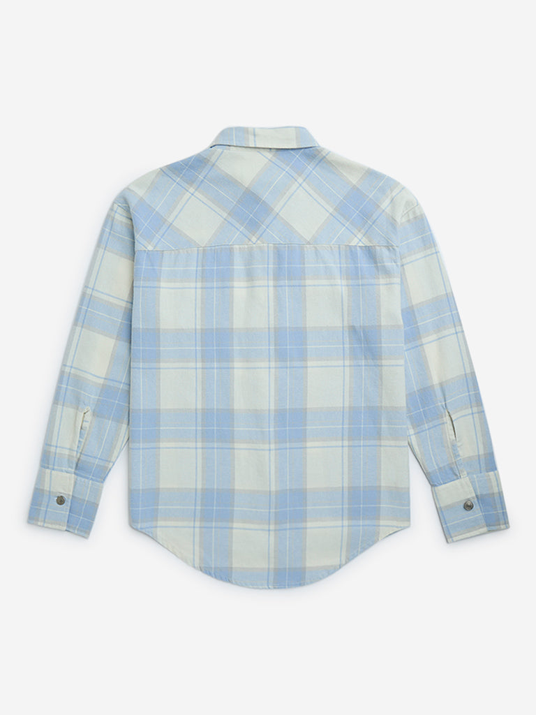Y&F Kids Blue Flannel Checkered Cotton Shirt