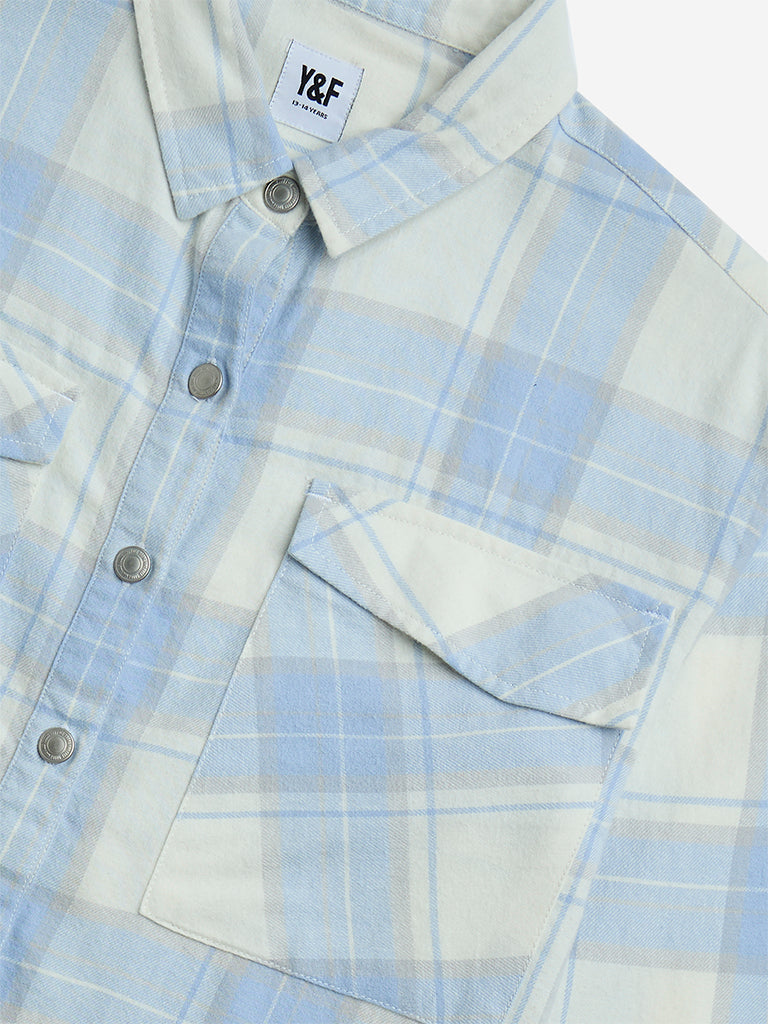 Y&F Kids Blue Flannel Checkered Cotton Shirt