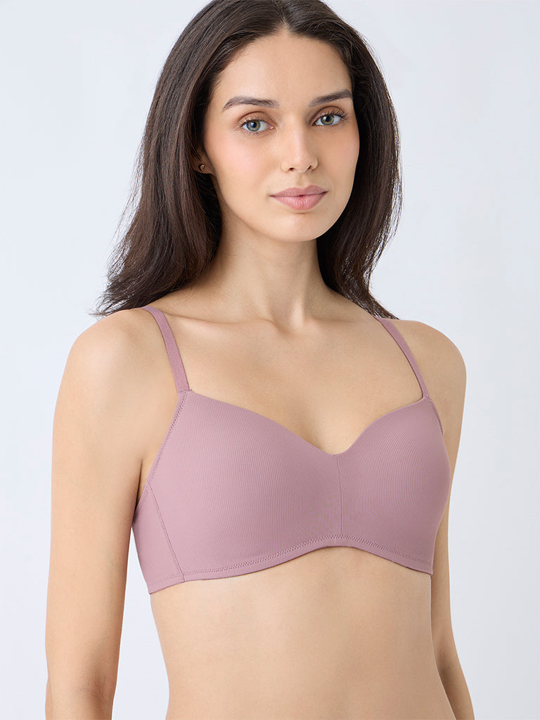 Wunderlove Dusty Pink Ribbed-Textured Padded Bra