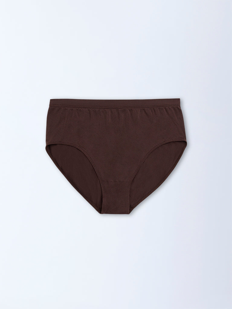 Wunderlove Dark Brown Solid Seam-Free Full Briefs