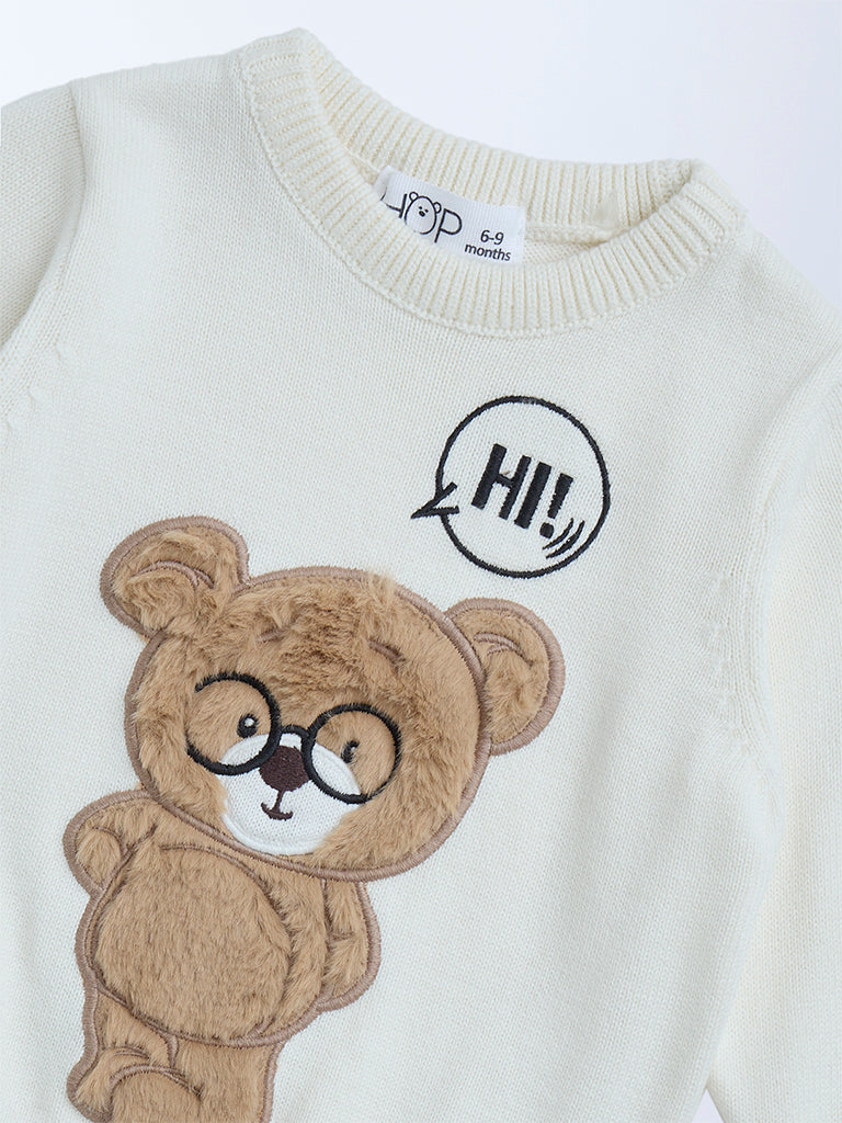 Westside HOP Baby Boys Off-White Animal Design Cotton Sweater for Winter Wear Zoomed View