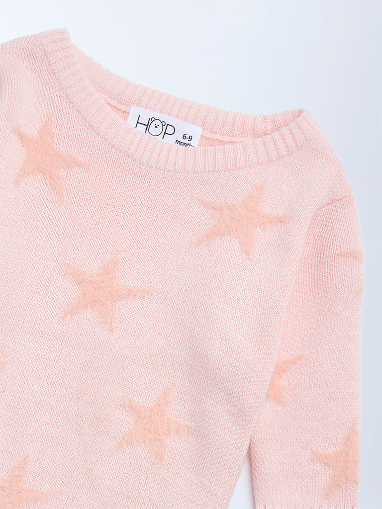 HOP Baby Girls Light Pink Knit-Textured Sweater