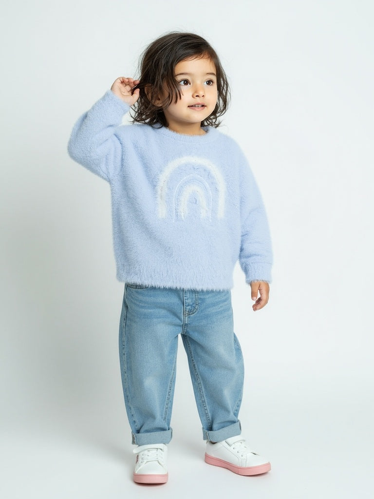 Claire & Charlie Baby Girls Light Blue Knit Striped Bubble - Bunny Face main image 1