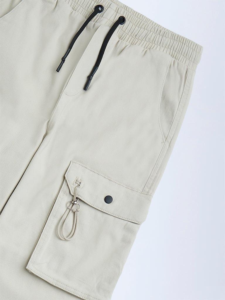 Boys Cream Mid-Rise Cotton-Blend Joggers