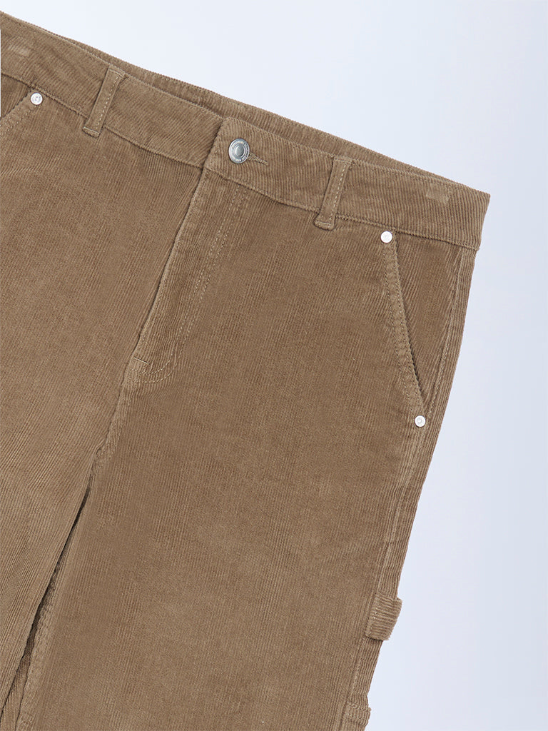 Boys Taupe Relaxed-Fit Mid-Rise Cotton-Blend Trousers