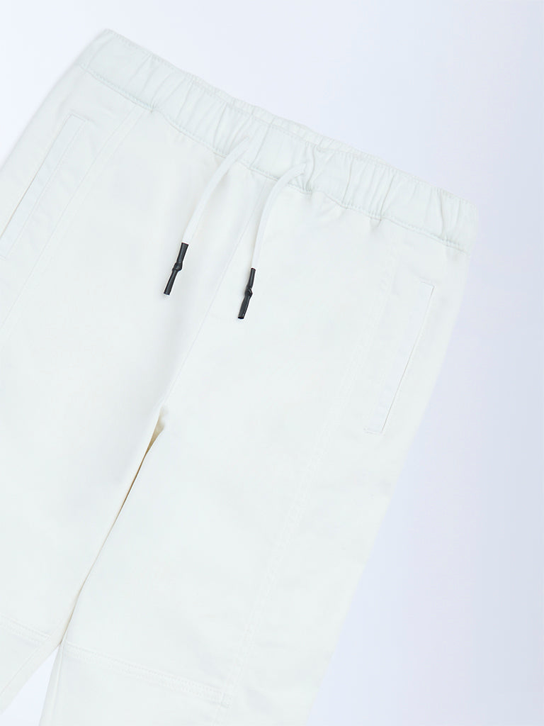 Boys White Mid-Rise Cotton-Blend Joggers