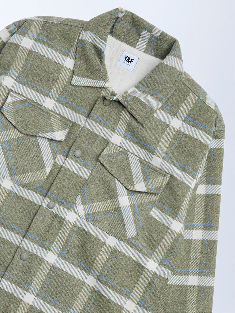 Y&F Kids Green Checkered Shacket