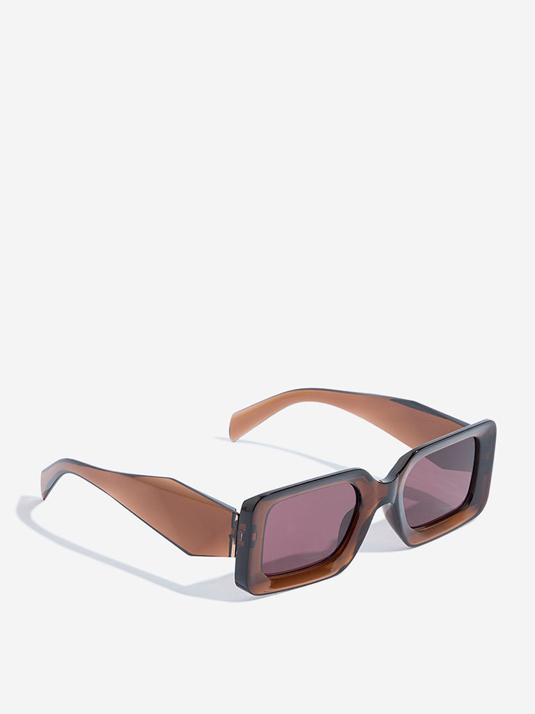 Westside Accessories Brown Rectangular Sunglasses with Pouch