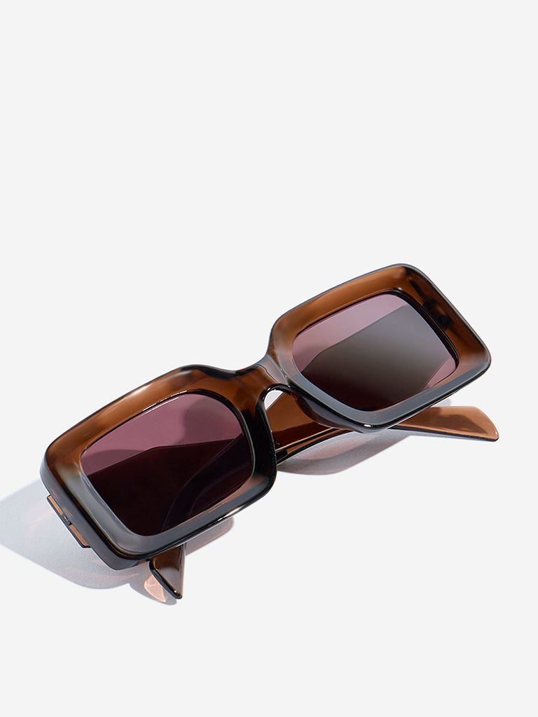 Westside Accessories Brown Rectangular Sunglasses with Pouch