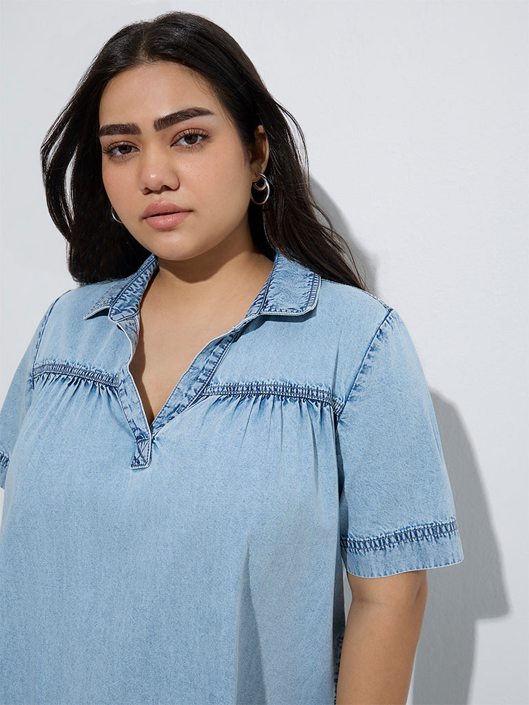 Westside Gia Women's Light Blue Denim Top for Casual Wear Zoom View