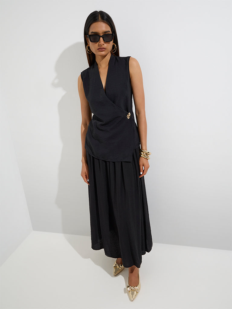 売れ筋商品|||カールラガーフェルド カットソー トップス レディース Women's Sleeveless Satin Bow Top Black Buy Wardrobe Black Wrap-Style Sleeveless Top from Westside