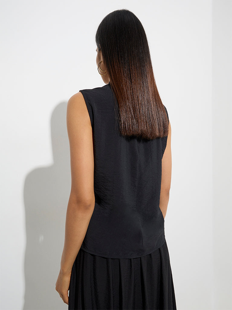 Westside Wardrobe Women's Black Wrap-Style Sleeveless Top for Work Wear Back View