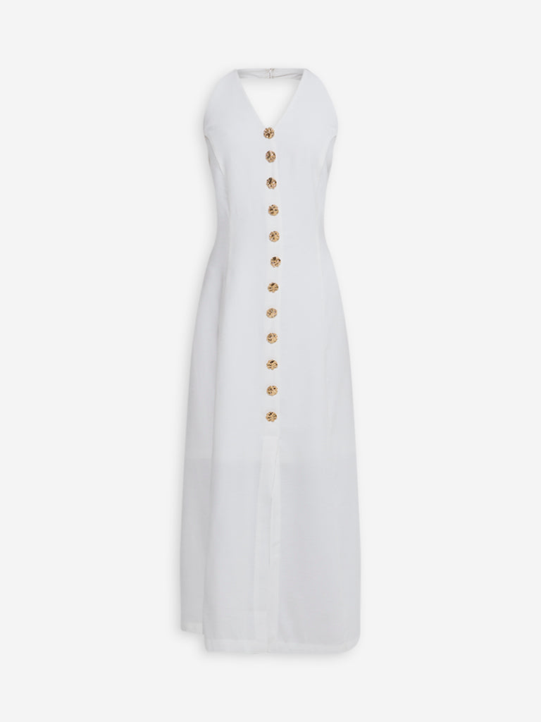 Westside Wardrobe Women's White Solid A-Line Dress for Work Wear Flatly View