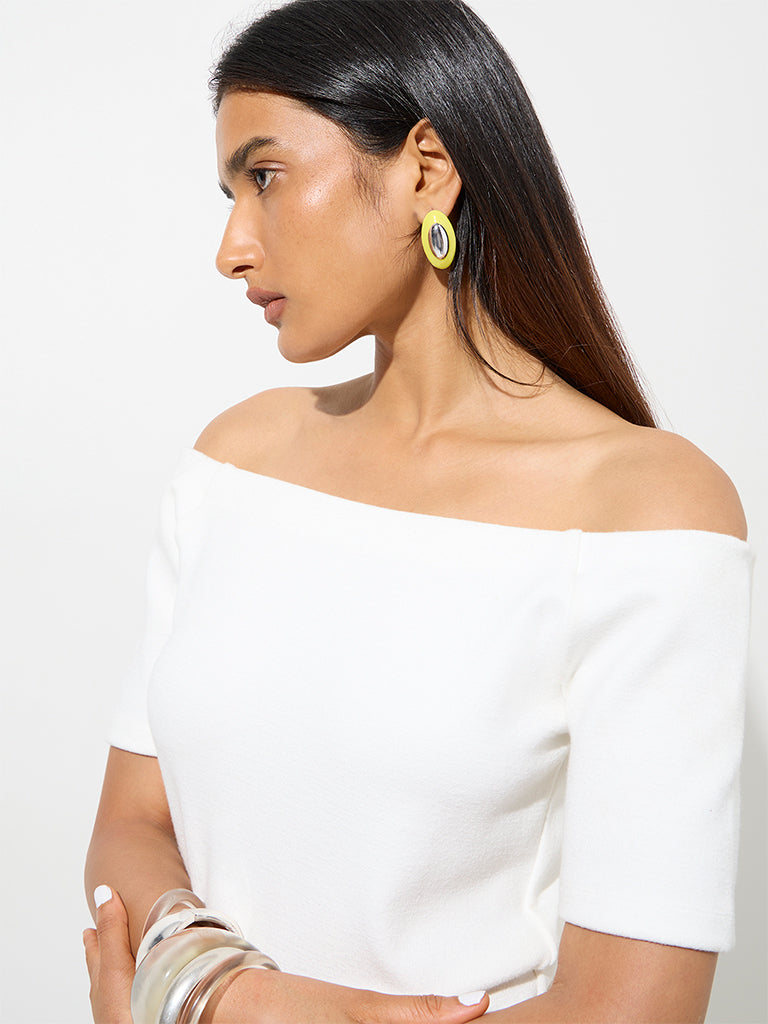 Westside Wardrobe Women's White Off-Shoulder Top for Work Wear Zoom View