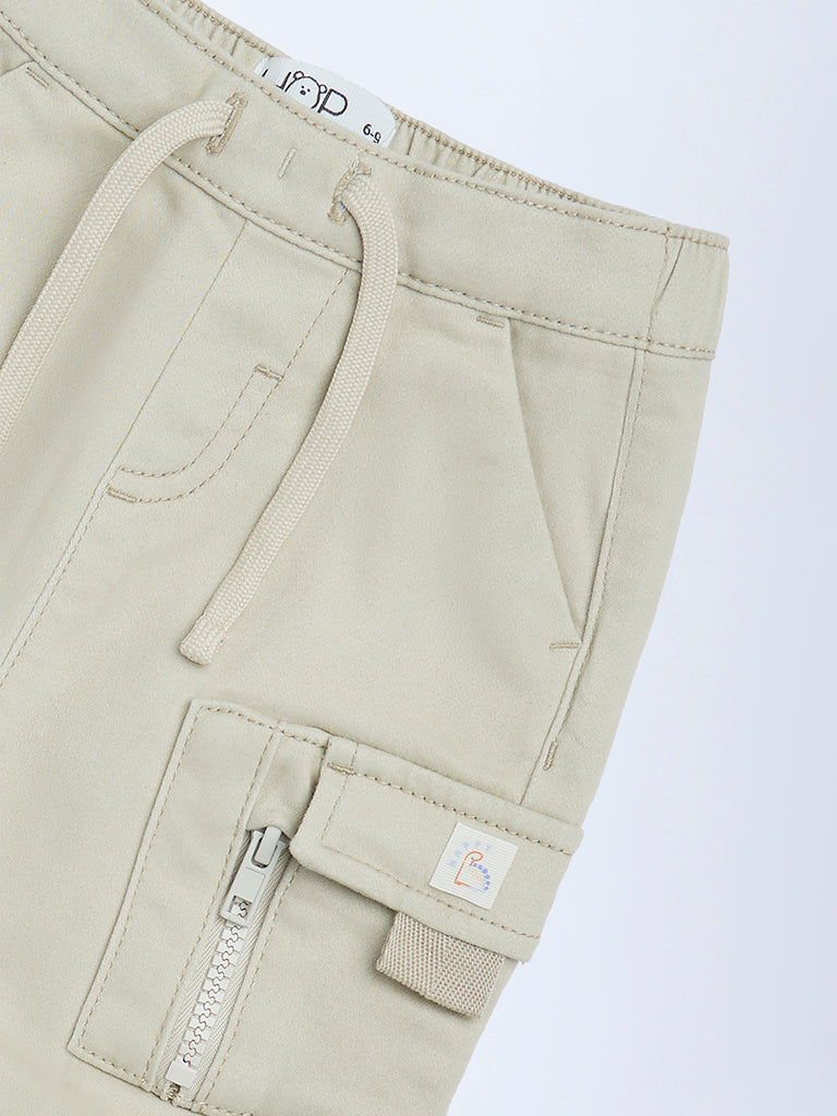 HOP Baby Beige Cargo-Style Mid-Rise Cotton-Blend Joggers