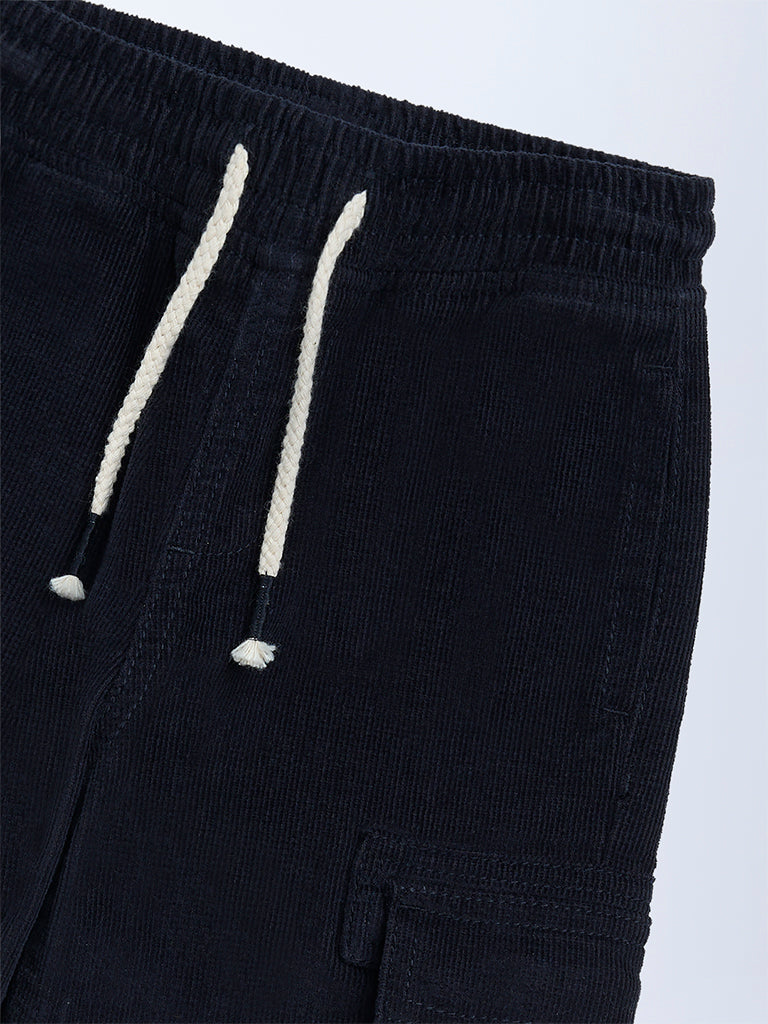 HOP Kids Boys Navy Mid-Rise Corduroy Joggers
