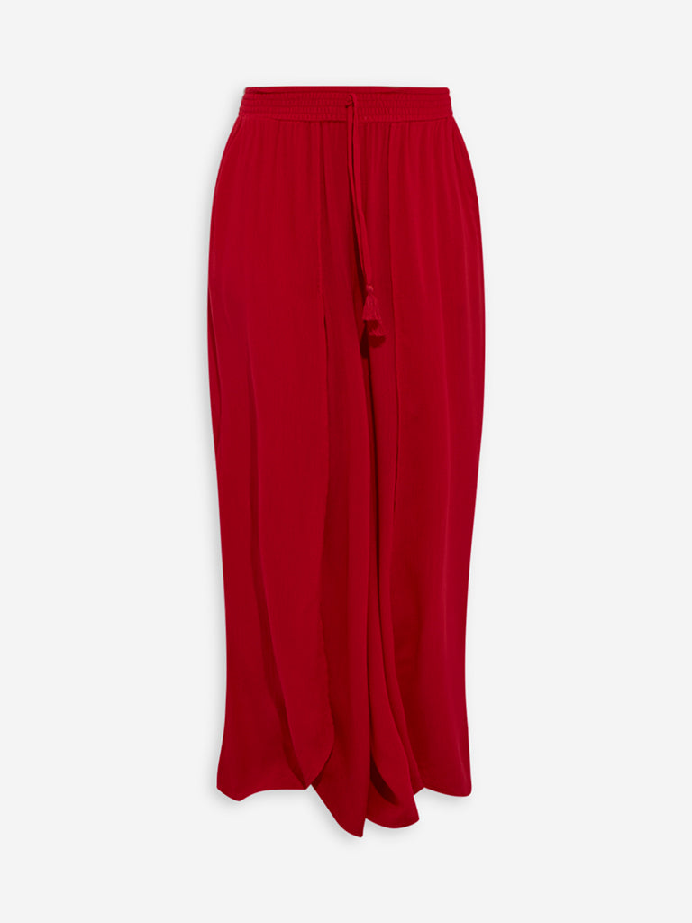 Wunderlove Red High-Rise Beach Pareo Pants