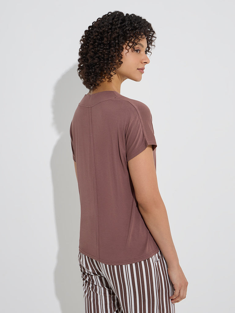 Westside Wunderlove Women's Brown Solid Cotton T-Shirt for Casual Wear Back View