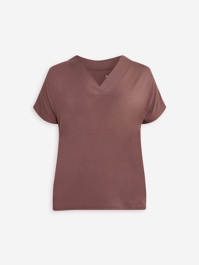 Westside Wunderlove Women's Brown Solid Cotton T-Shirt for Casual Wear Flatly View