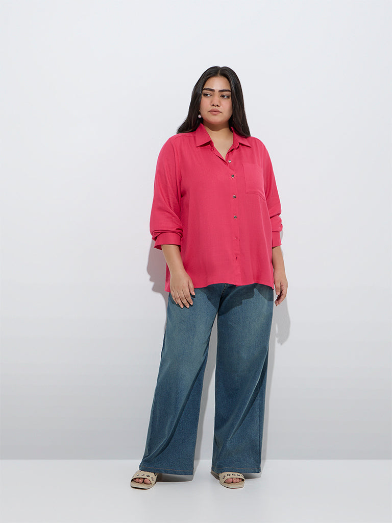 Westside Gia Women's Fuchsia Solid Shirt for Casual Wear Full Model View