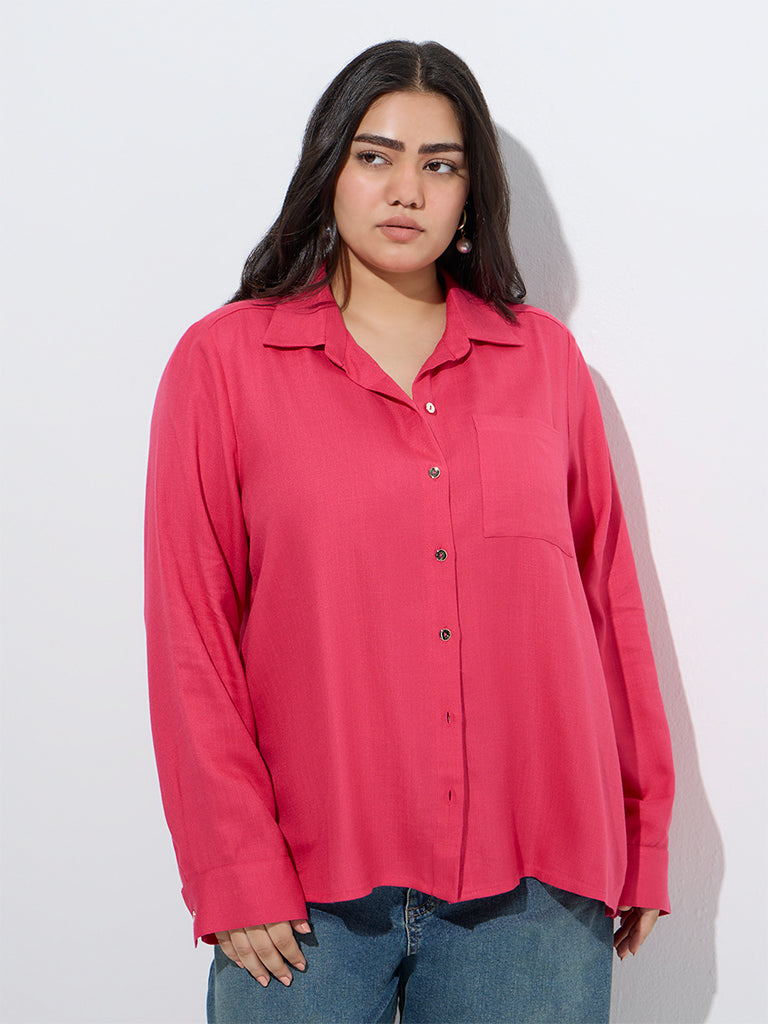 Westside Gia Women's Fuchsia Solid Shirt for Casual Wear Front View
