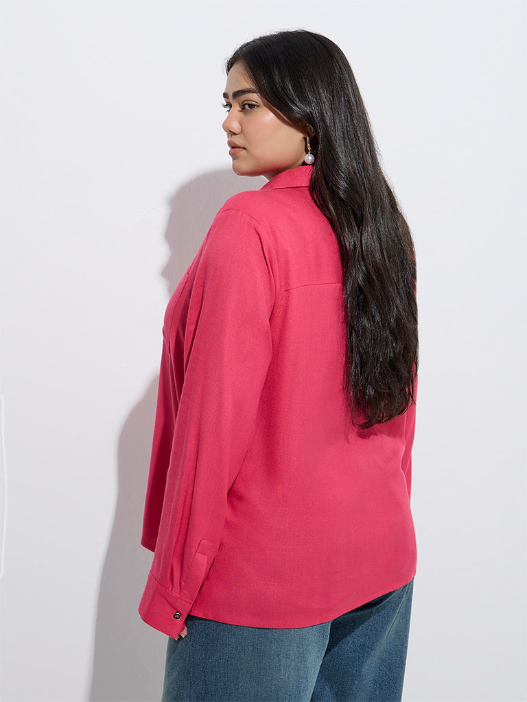 Westside Gia Women's Fuchsia Solid Shirt for Casual Wear Back View