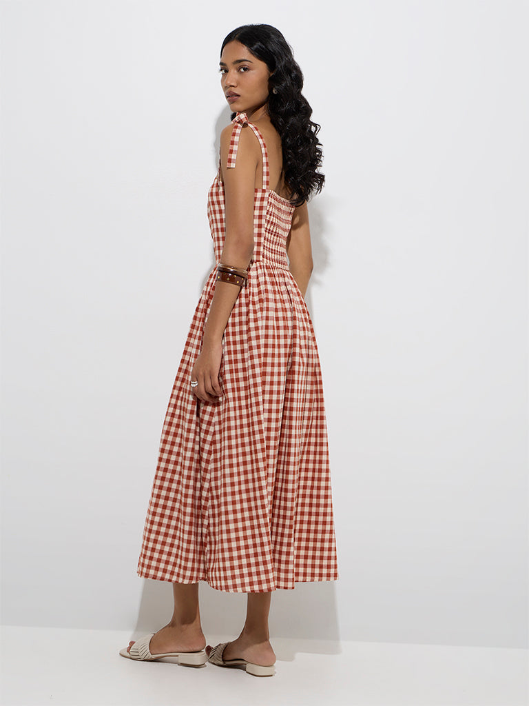 LOV Rust Gingham Checkered A-Line Dress