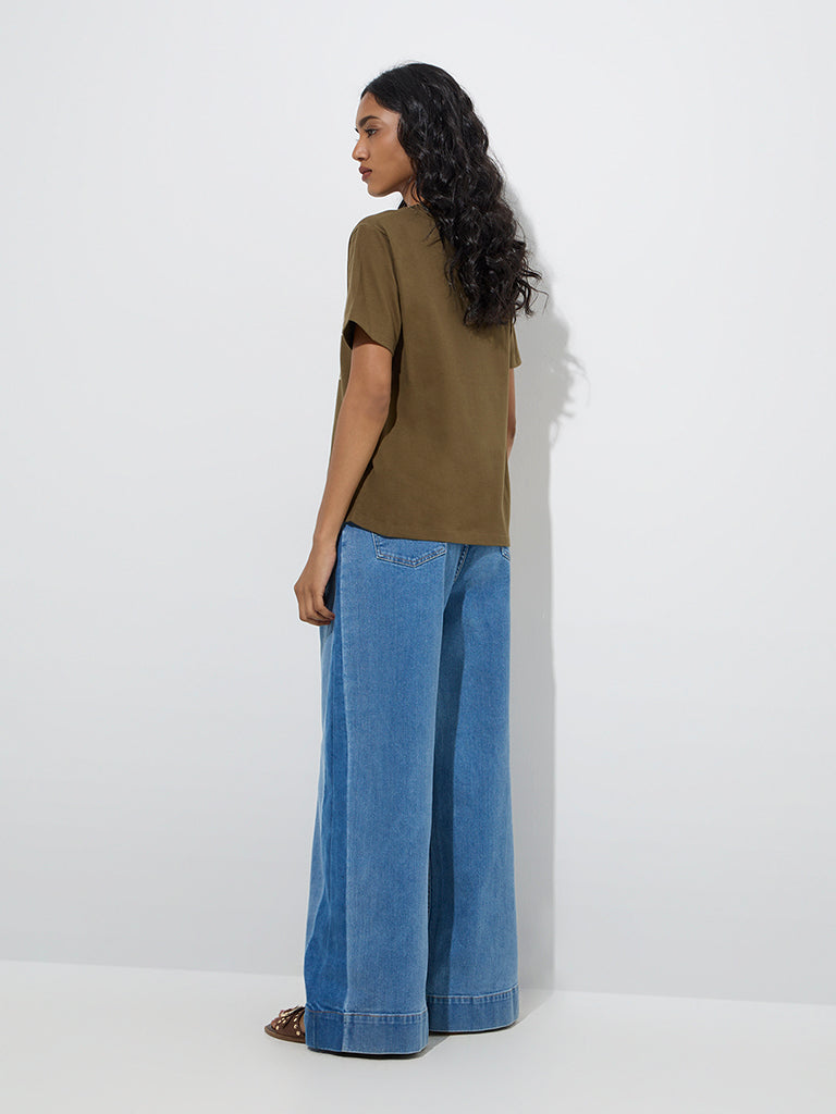 Westside LOV Women's Blue Wide-Leg High-Rise Jeans for Casual Wear Back View