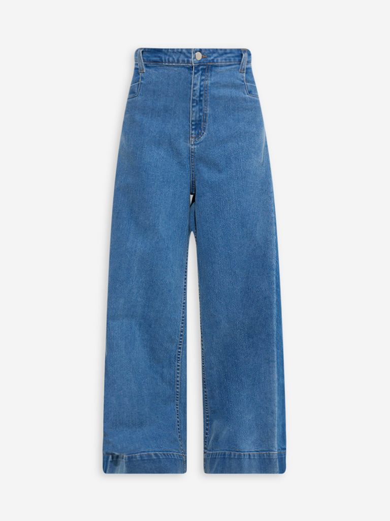 Westside LOV Women's Blue Wide-Leg High-Rise Jeans for Casual Wear Flatly View