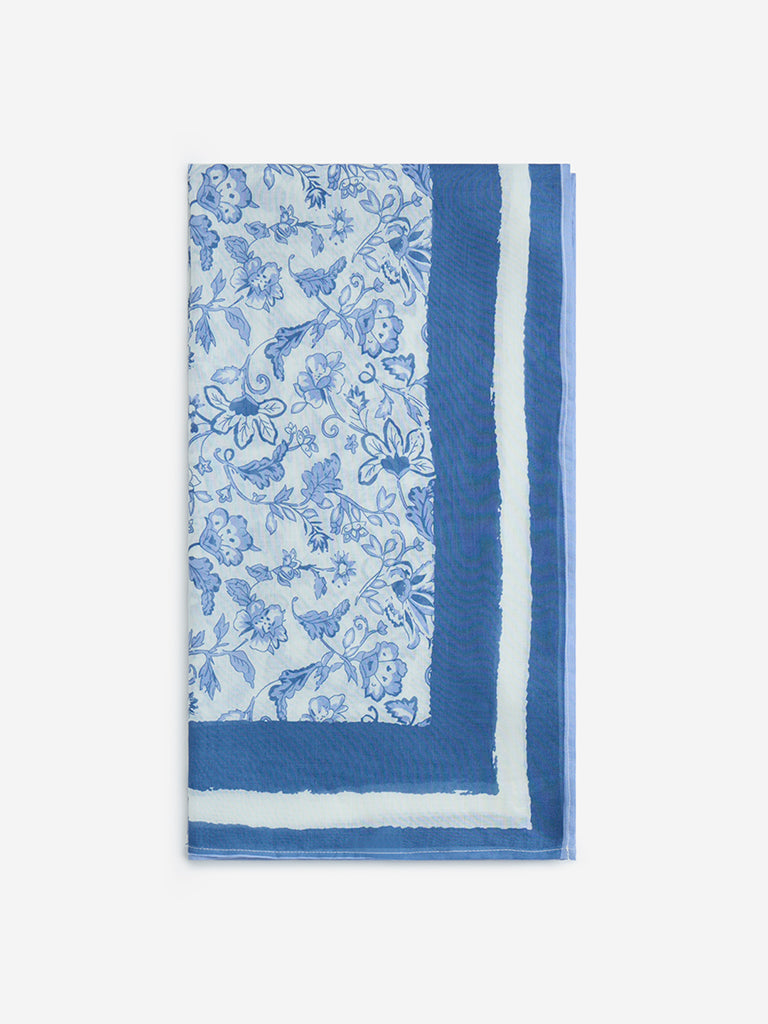 Westside Wunderlove Women's Blue Floral Design Beach Sarong for Beachwear Flatly View