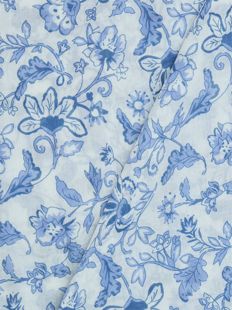 Westside Wunderlove Women's Blue Floral Design Beach Sarong for Beachwear Flatly Zoom View