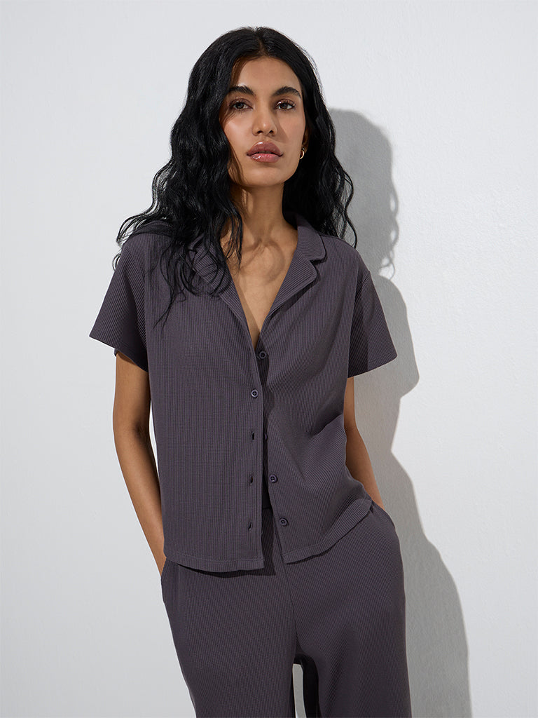 Westside Superstar Women's Charcoal Waffle-Textured Shirt for Casual Wear Front View