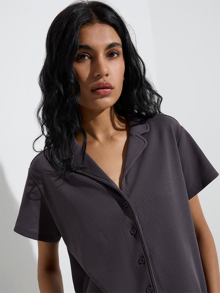Westside Superstar Women's Charcoal Waffle-Textured Shirt for Casual Wear Zoom View