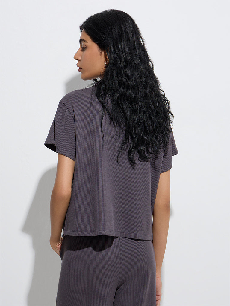 Westside Superstar Women's Charcoal Waffle-Textured Shirt for Casual Wear Back View