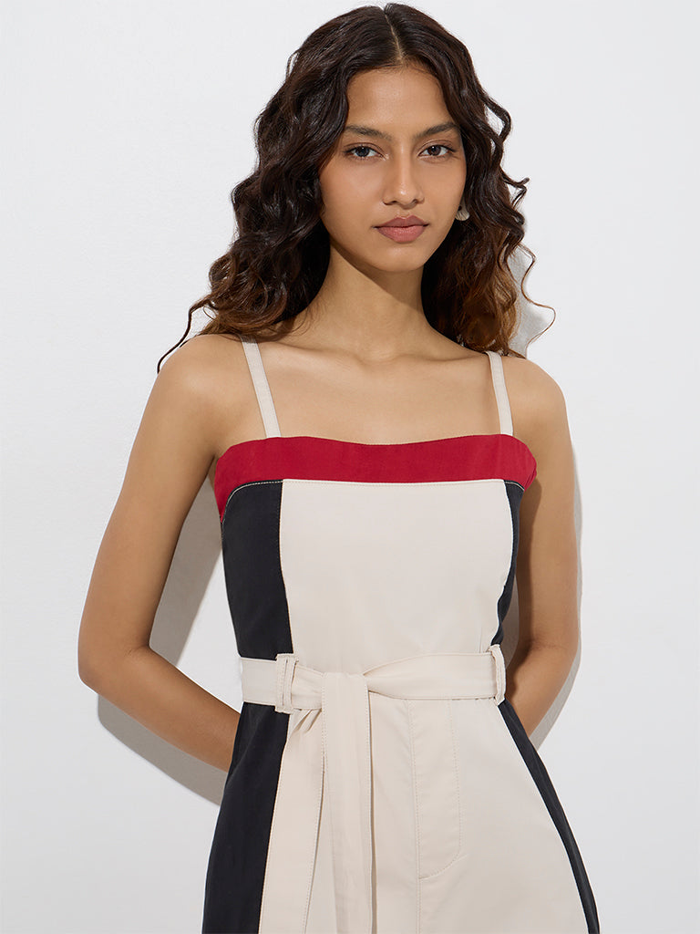 Westside Nuon Women's Off-White Cotton-Blend Jumpsuit with Belt for Casual Wear Zoom View