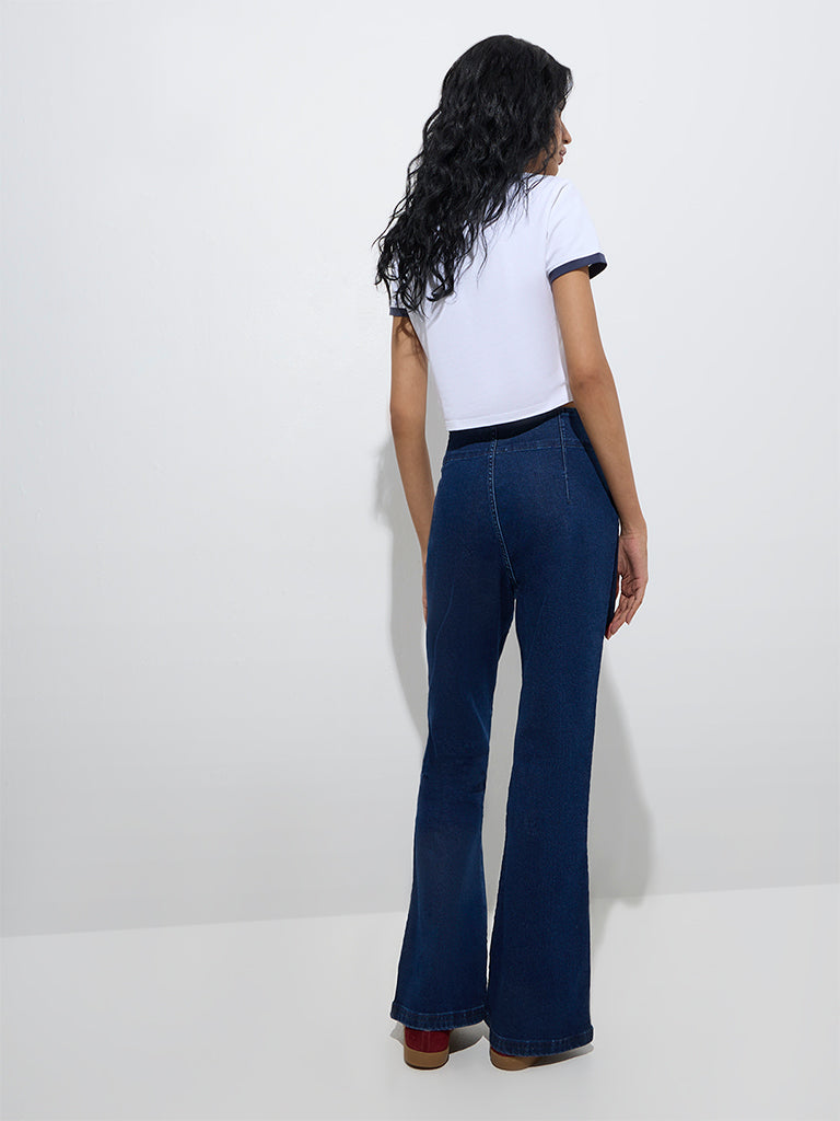 Westside Nuon Women's Dark Blue Mid-Rise Bootcut Jeans for Casual Wear Back View