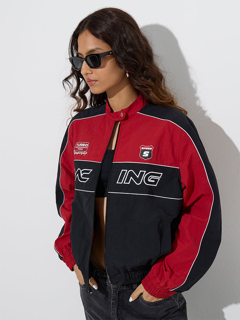 Buy Nuon Black Colour-Blocked Jacket from Westside