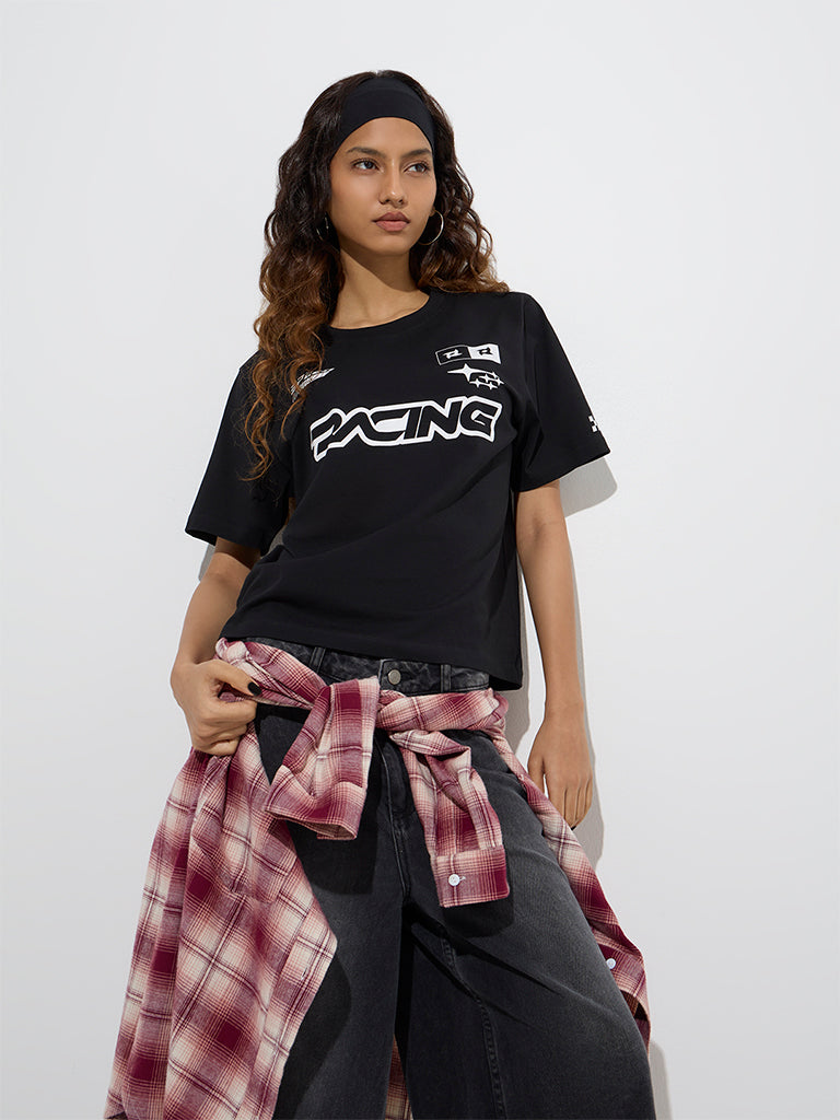 Nuon Black Typographic Cotton T-Shirt