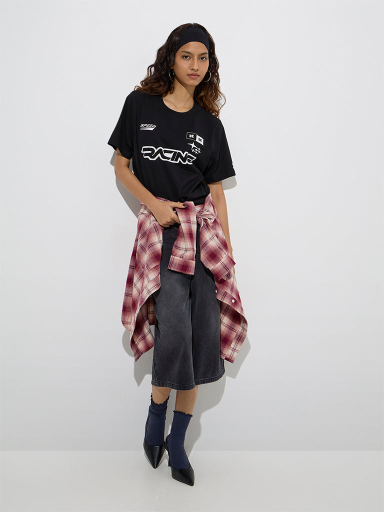 Nuon Black Typographic Cotton T-Shirt