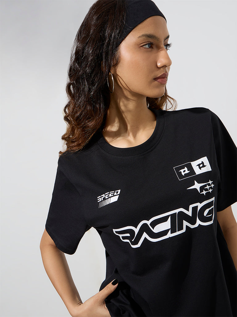 Nuon Black Typographic Cotton T-Shirt