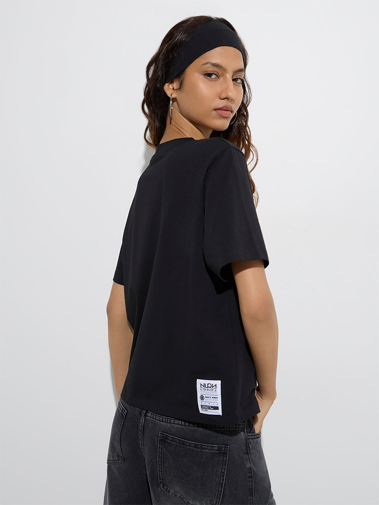 Nuon Black Typographic Cotton T-Shirt