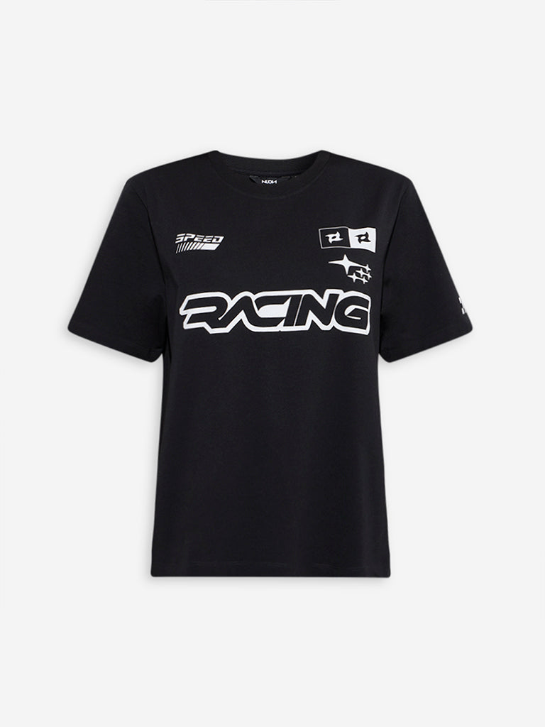 Nuon Black Typographic Cotton T-Shirt