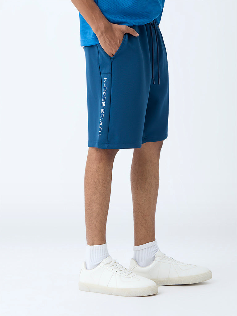 Nuon Teal Printed Relaxed-Fit Mid-Rise Shorts