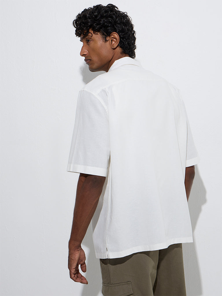 Westside WES Casuals Men's Off-White Solid Relaxed-Fit Cotton Shirt for Casual Wear Back View