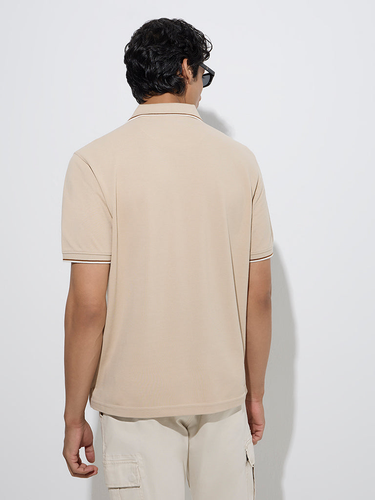 WES Casuals Beige Relaxed-Fit Cotton-Blend Polo T-Shirt