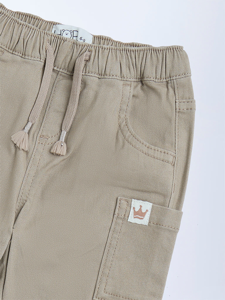 HOP Baby Boys Taupe Mid-Rise Cotton-Blend Joggers