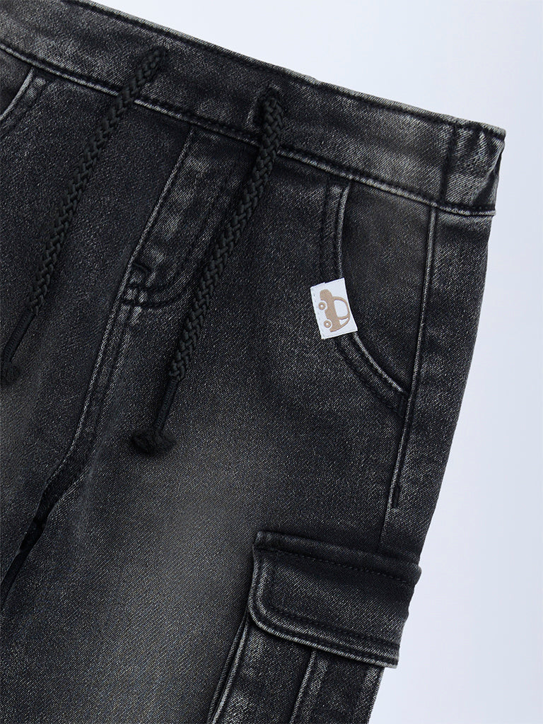 HOP Baby Boys Black Faded Mid-Rise Denim Joggers